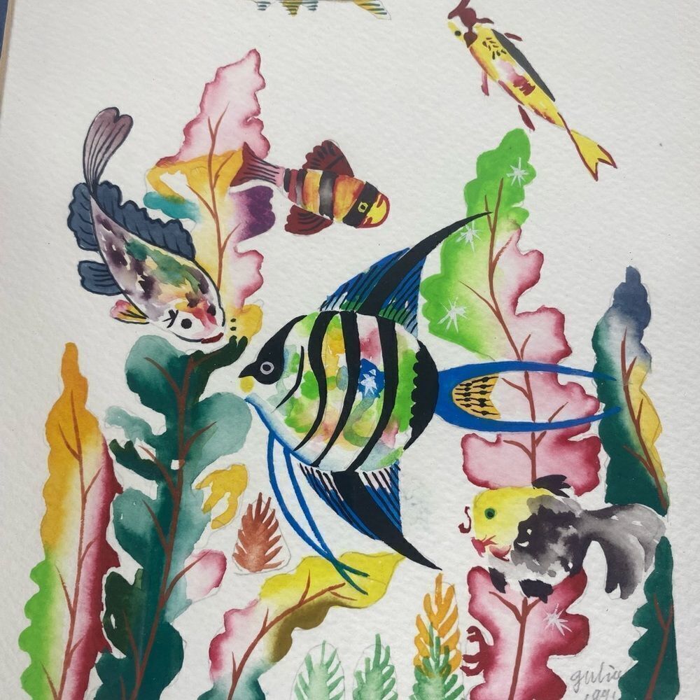 1991 Original water color by Gulia framed and matted under water scenery